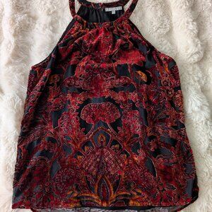 Daniel Rainn Red & Black Burnout Velvet Halter Top – Size M